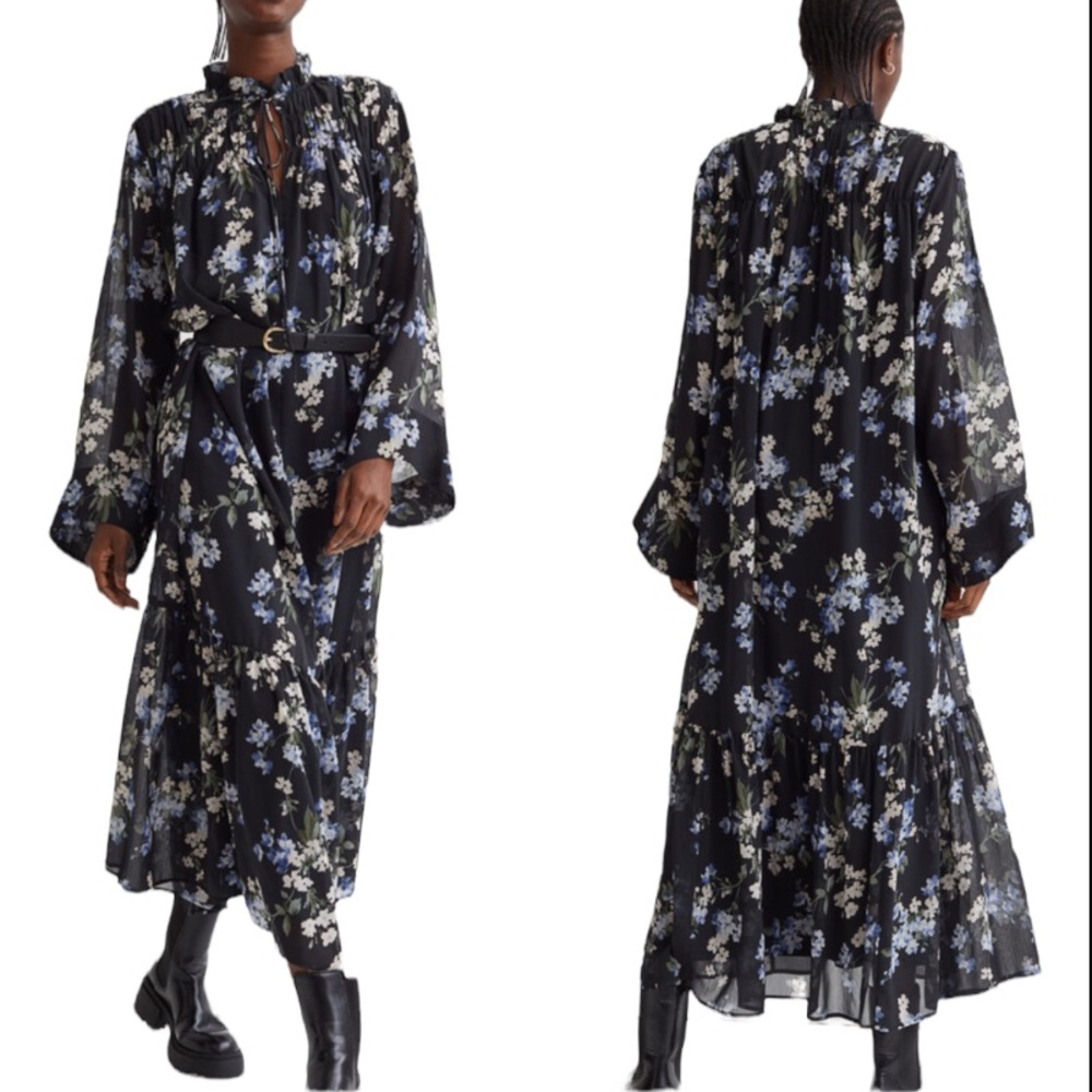 NWT H&M long floral chiffon ruffle dress size small